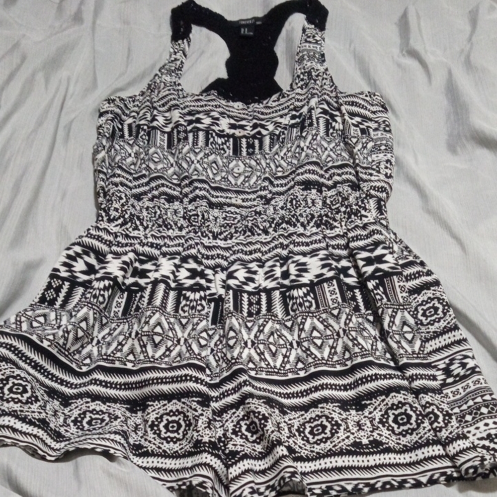 Jumpsuit With Geometric Pattern By Forever 21 ~ Black and White